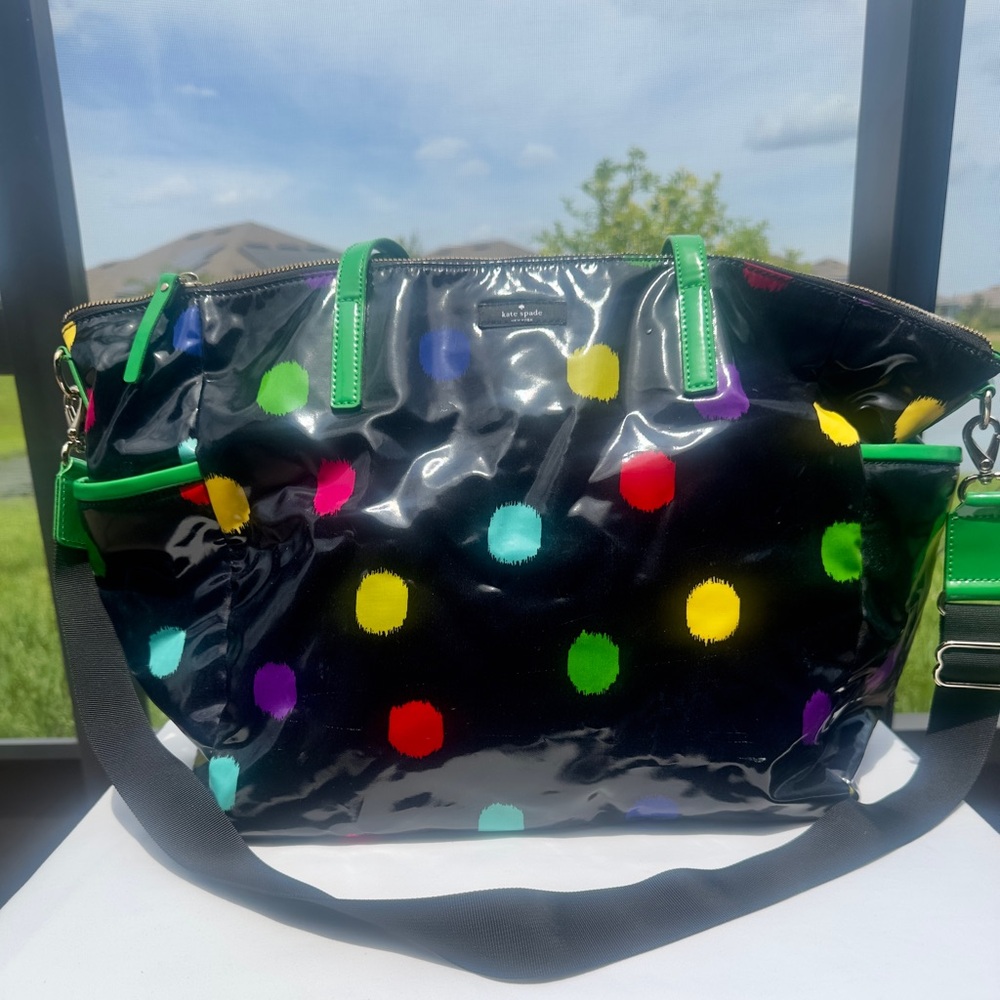 Kate Spade Large Diaper Bag Tote – Multicolor Polka Dot Patent Leather - Picture 4 of 13